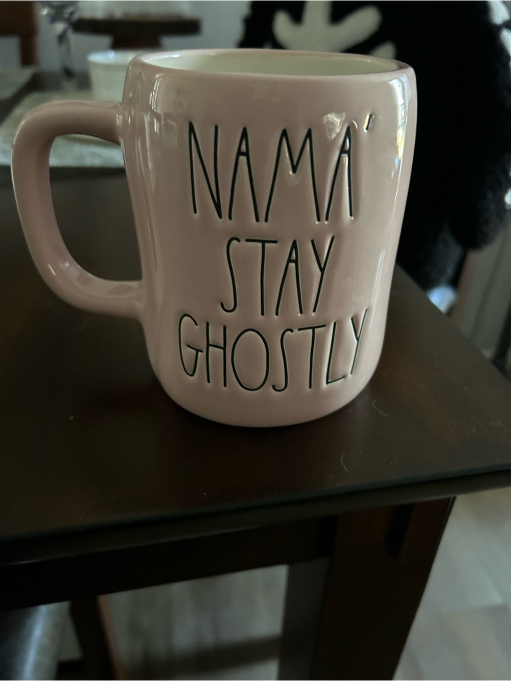 Rae Dunn Pink Ceramic Mug with Recessed Ghost Motif - Picture 2 of 3